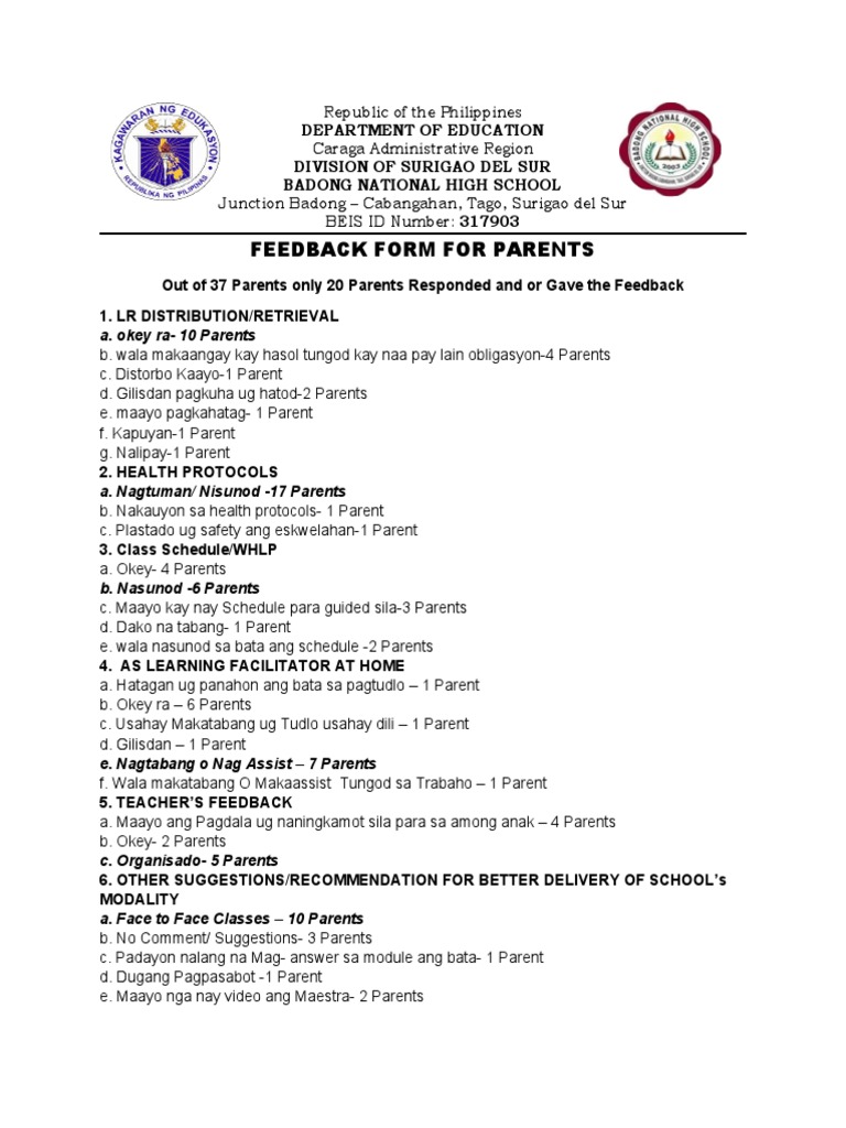 Parent and Learner Feedback on Distance Learning | PDF | Philippines
