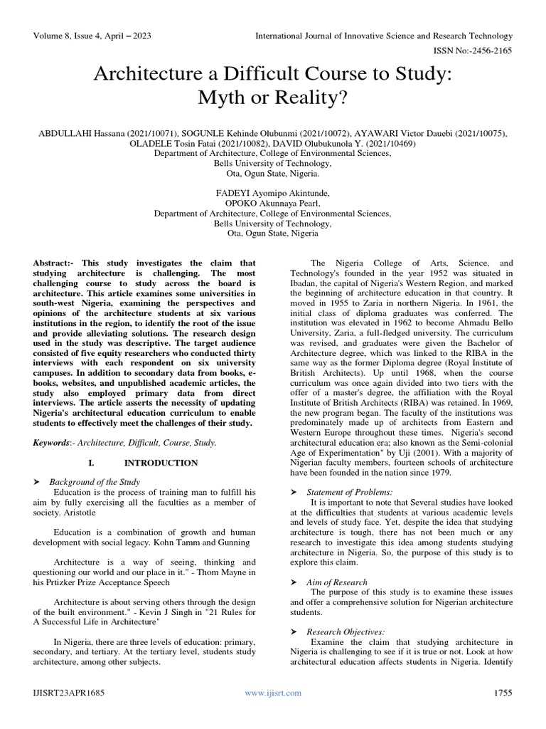 Architecture A Difficult Course To Study Myth or Reality | PDF | Data ...