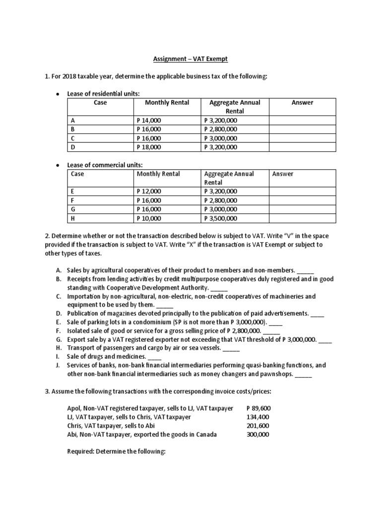 2.1 Assignment VAT Exempt, Output Tax On Sale of Goods PDF Value