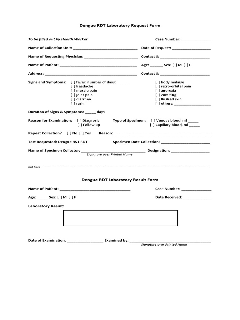 Dengue rdt laboratory request form pdf clinical medicine health care