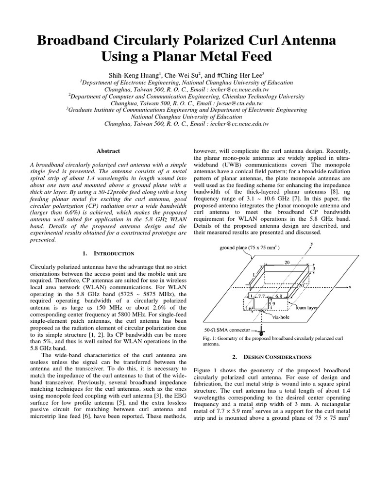 Broadband Circularly Polarized Curl Antenna | PDF | Antenna (Radio ...