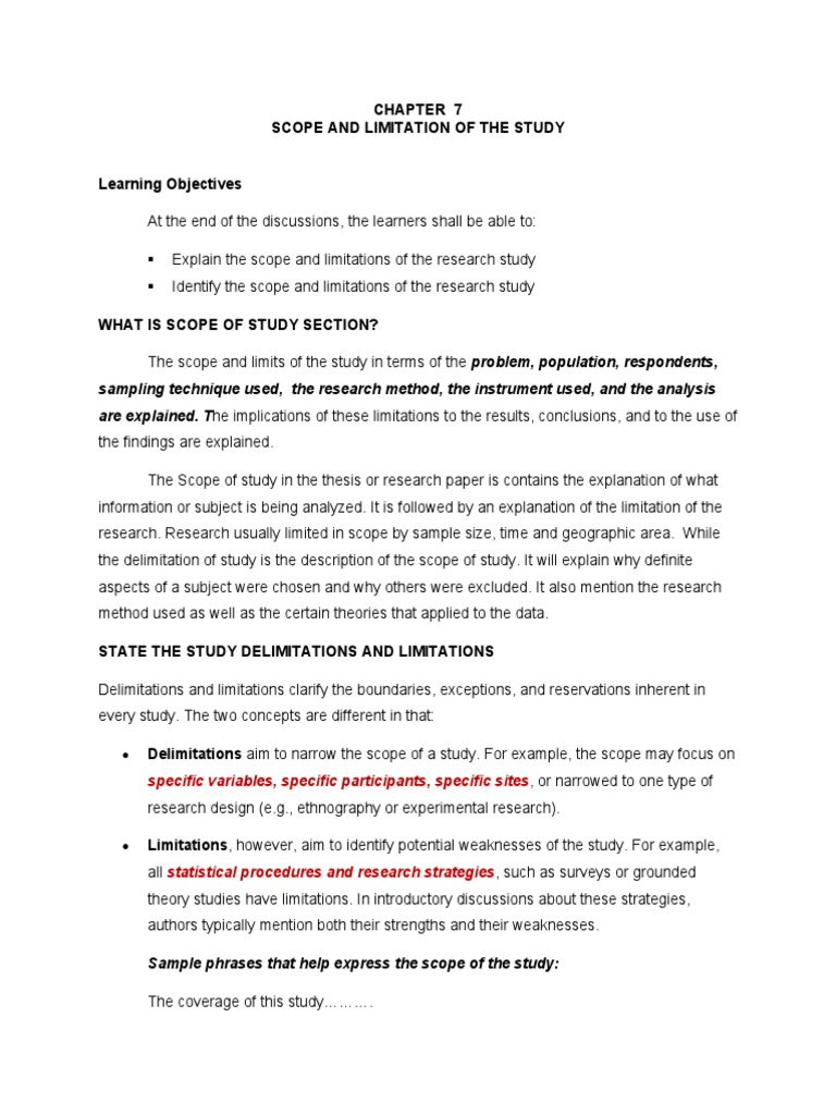 Lesson 7 Scope and Limitation | PDF | Methodology | Scope (Computer ...