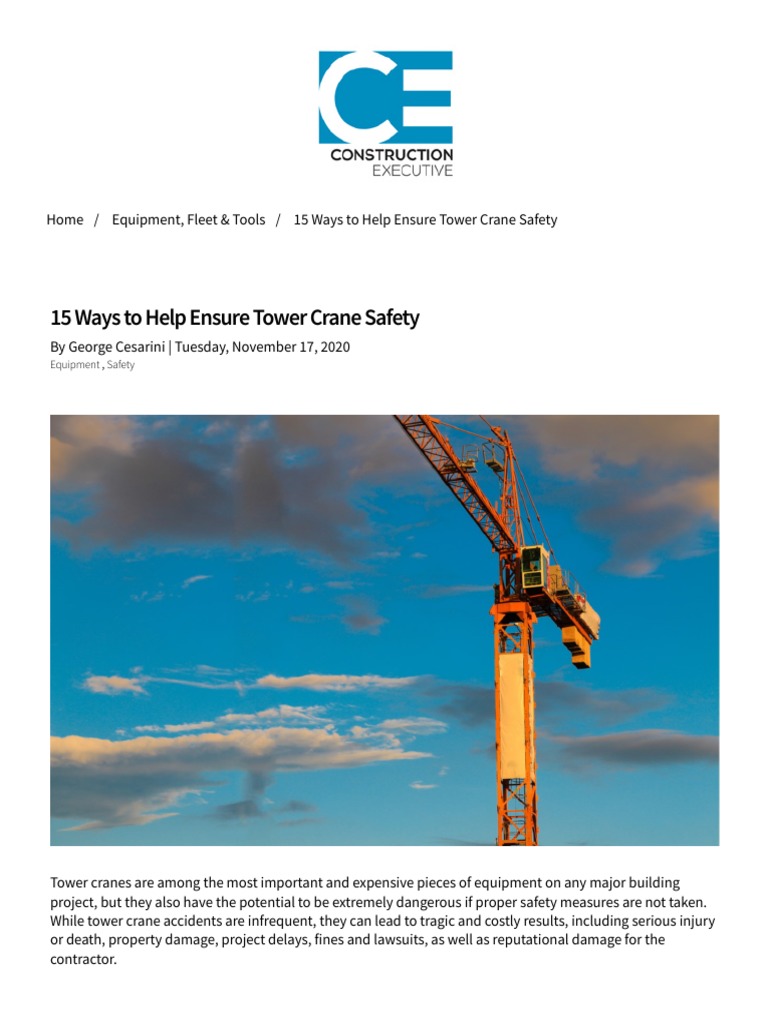 15 Ways To Help Ensure Tower Crane Safety PDF Crane (Machine) Safety