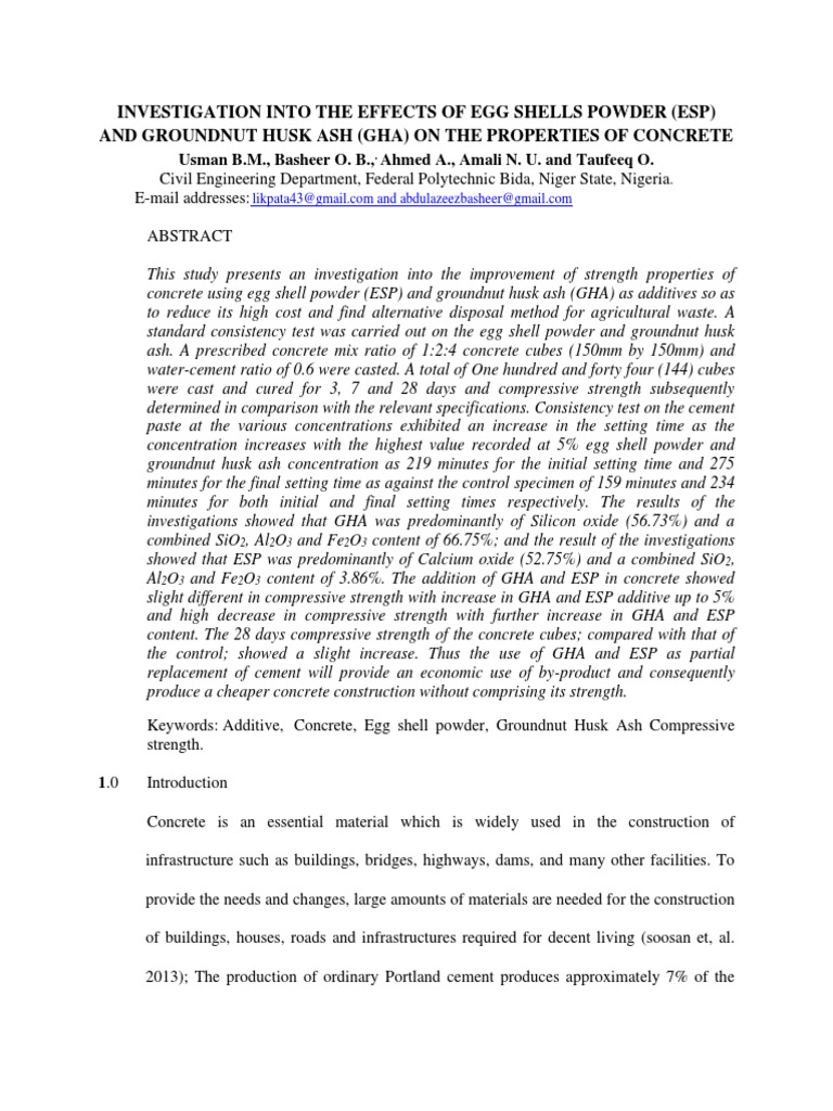 Investigation Into The Effects of Egg Shells Powder (Esp) and Groundnut