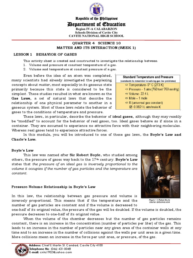 Science 10: Gas Laws Explained | PDF | Gases | Temperature