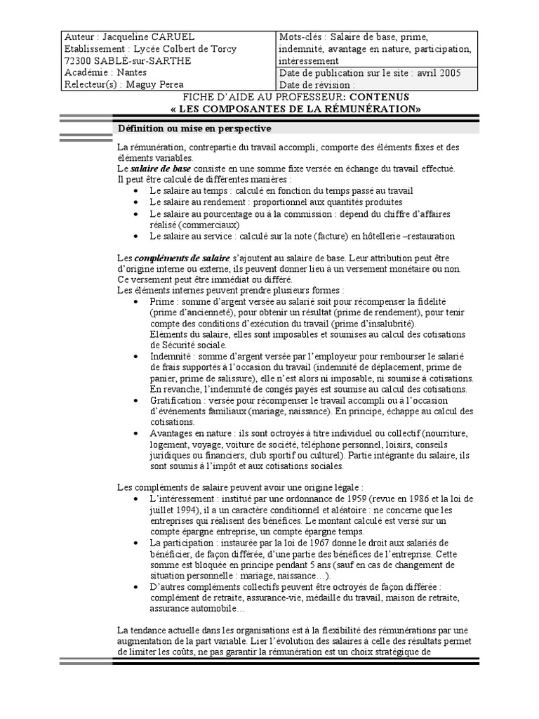 Composantes de la Rémunération | PDF | Salaires | Retraite