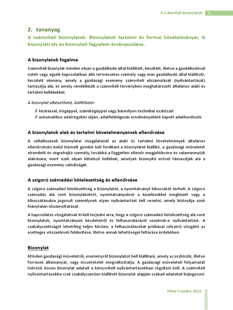 Bizonylatok Tartalmi És Formai Követelményei PDF | PDF