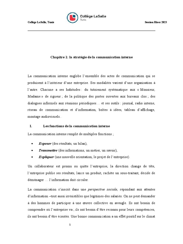 Stratégies de communication interne | PDF | la communication | Informations