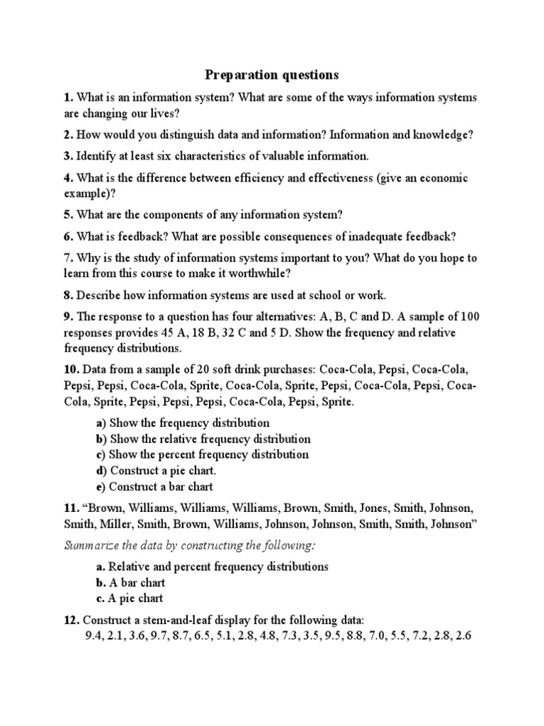 Preparation Questions For examsMİS Download Free PDF Coca Cola Pepsi
