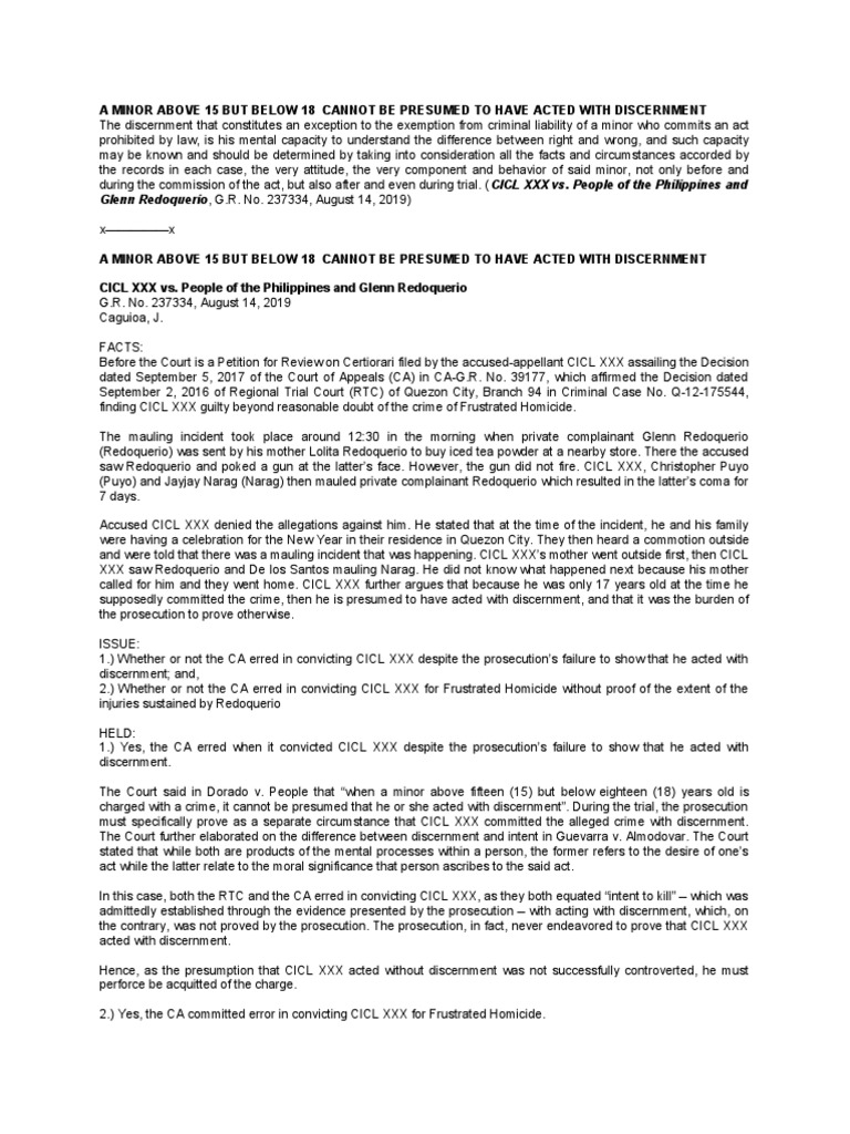 Minor's Discernment in Criminal Liability | PDF | Social Science | Law