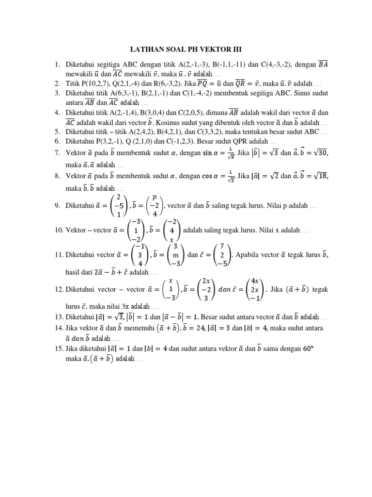 Soal Sudut dan Vektor Matematika Kelas 11 | PDF | Metode & Bahan Ajar ...