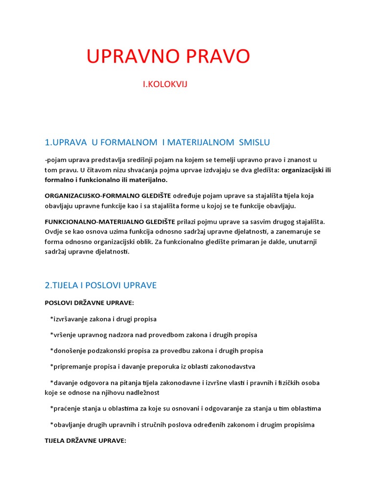 UPRAVNO PRAVO 1.KOLOKVIJ | PDF