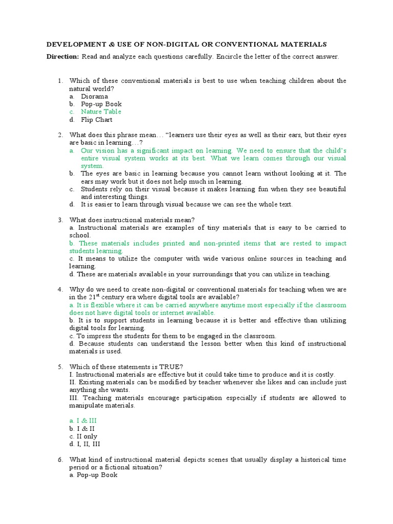 Non-Digital Instructional Materials Guide | PDF | Teachers | Classroom