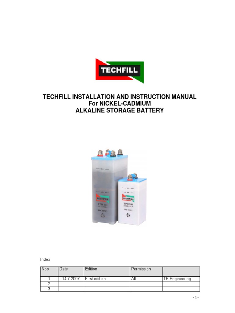 Techfill NiCd Battery Installation Guide | PDF | Rechargeable Battery ...