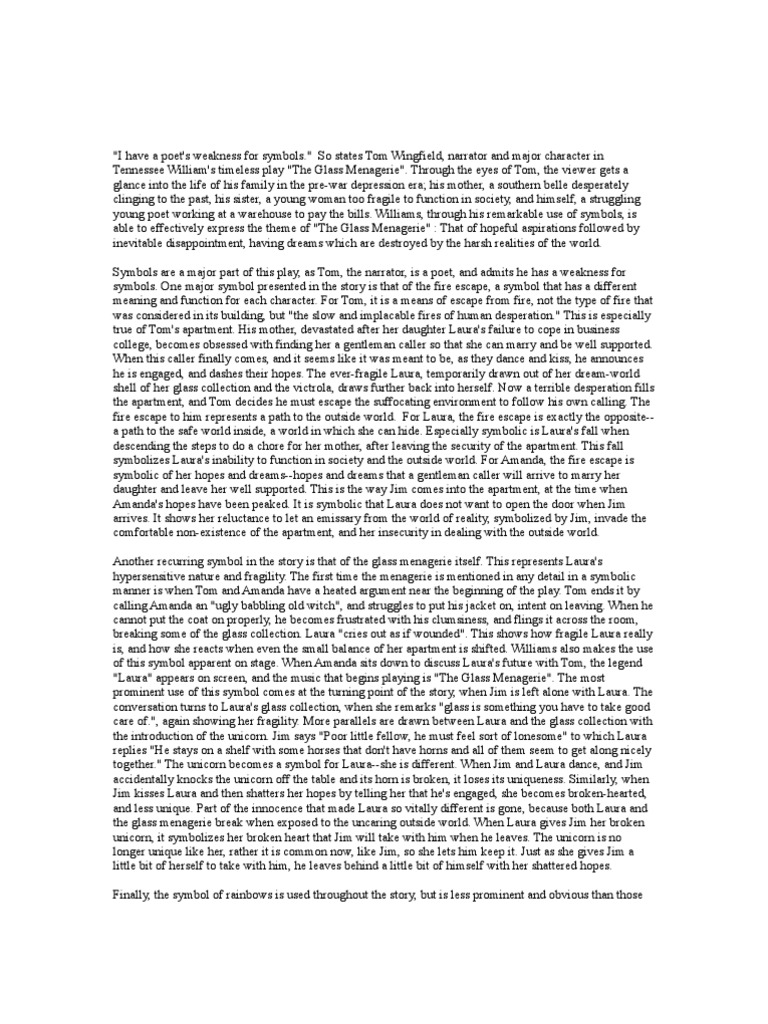 Symbolism in The Glass Menagerie PDF Business