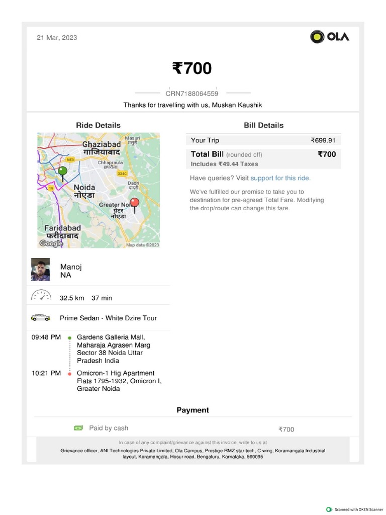 Cab Invoice PDF