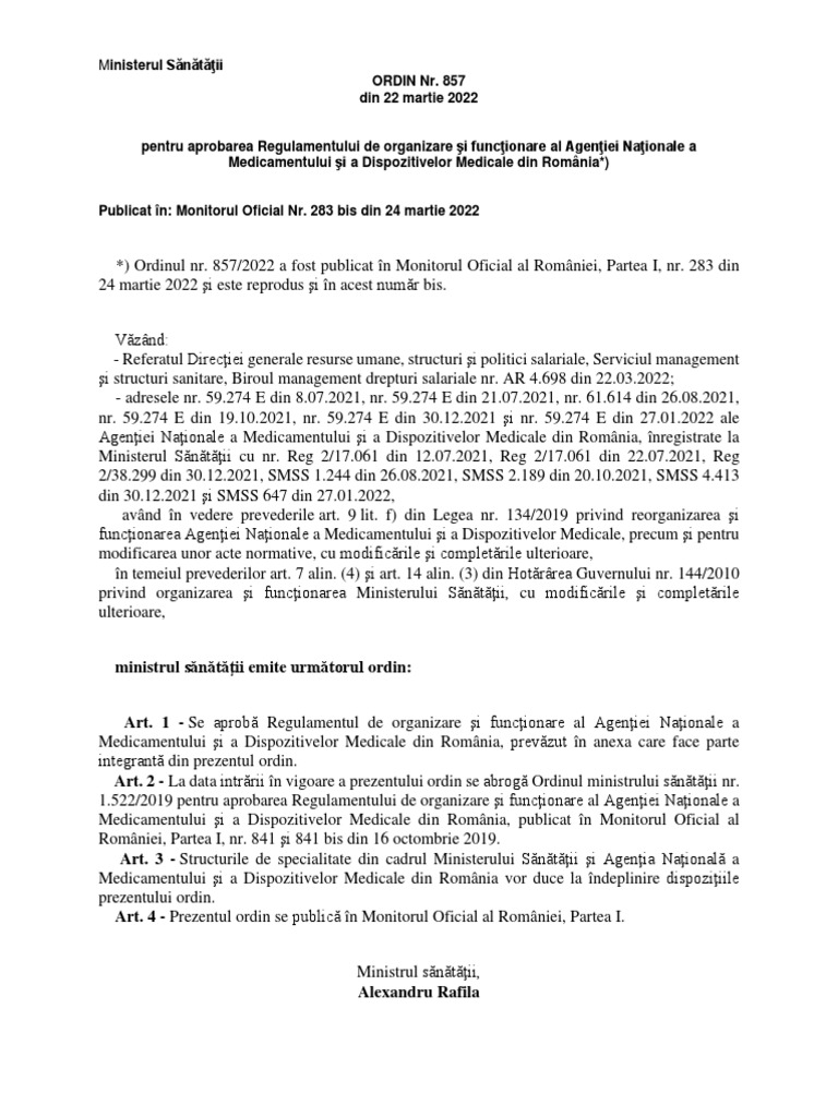 Ordin 857-2022 - Rof Anmdmr | PDF