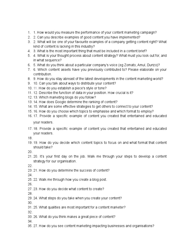 Content Marketing Interview Questions | PDF | Marketing | Strategic ...