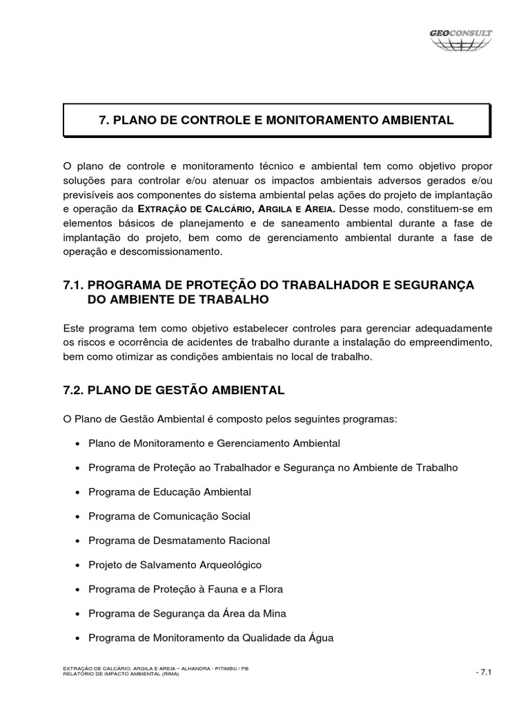 Plano de Monitoramento Ambiental | PDF | Desperdício | Ambiente natural