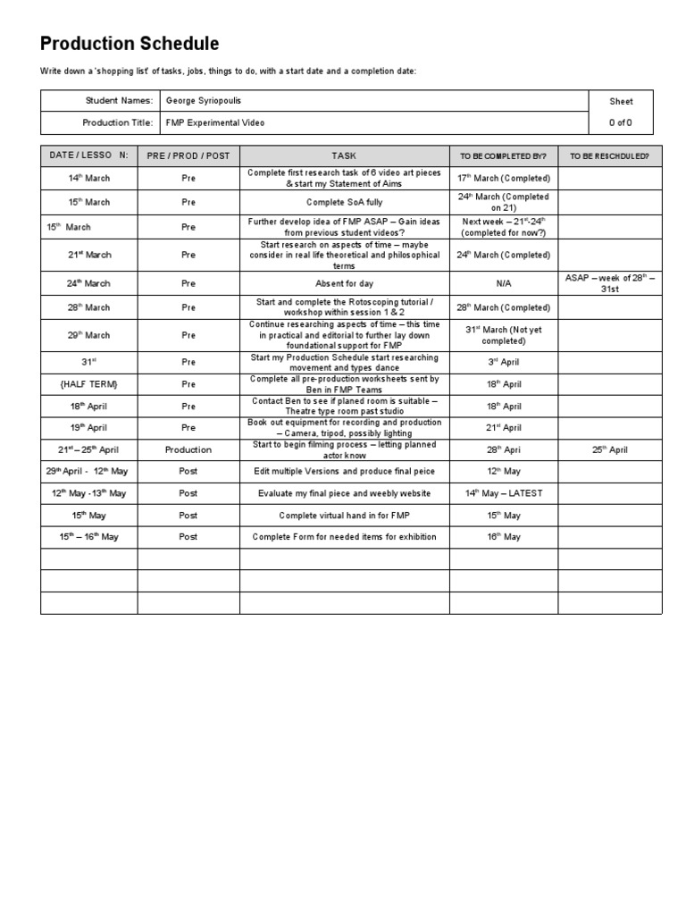 Production Schedule Blank | PDF