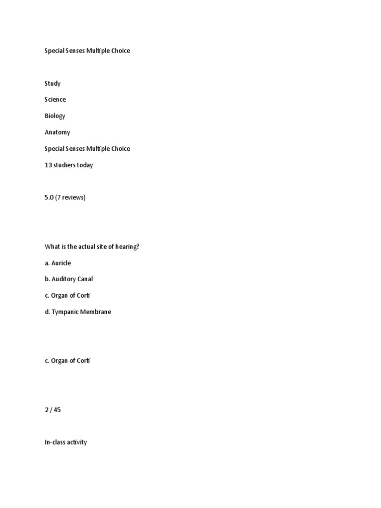 Special Senses Study Guide | PDF | Ear | Senses