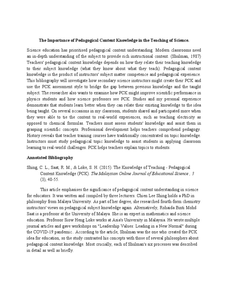 Importance of Pedagogical Content Knowledge | PDF | Pedagogy | Science