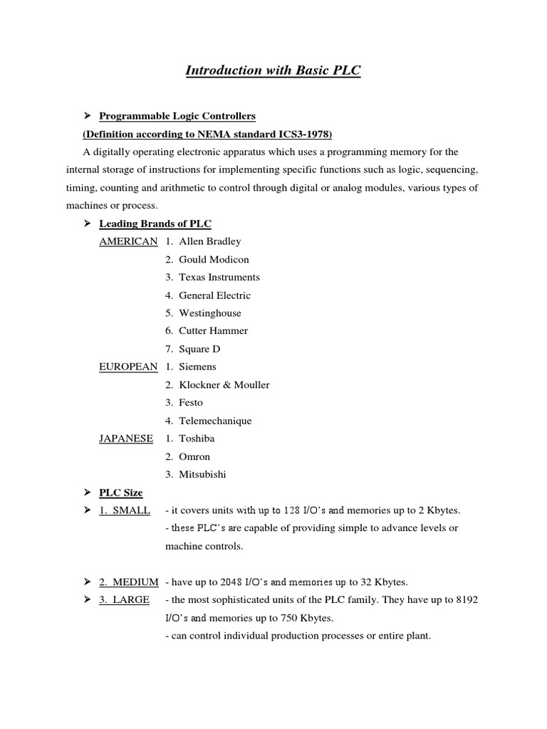 Introduction with basic plc pdf programmable logic controller