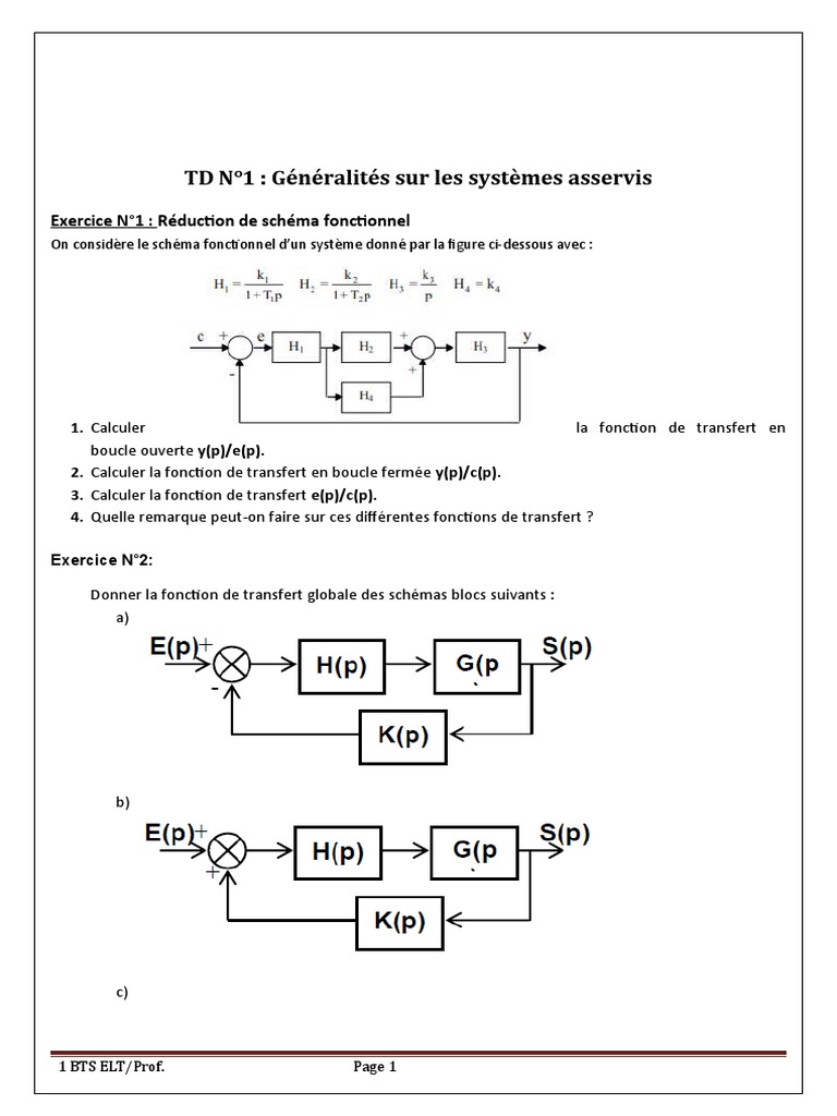 Fonctions de transfert en systèmes asservis PDF Méthodes et — free download