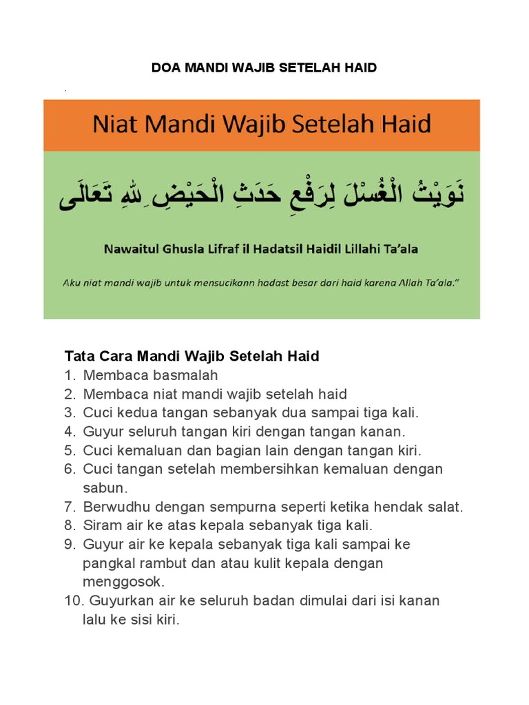 Doa Mandi Wajib Setelah Nifas | PDF
