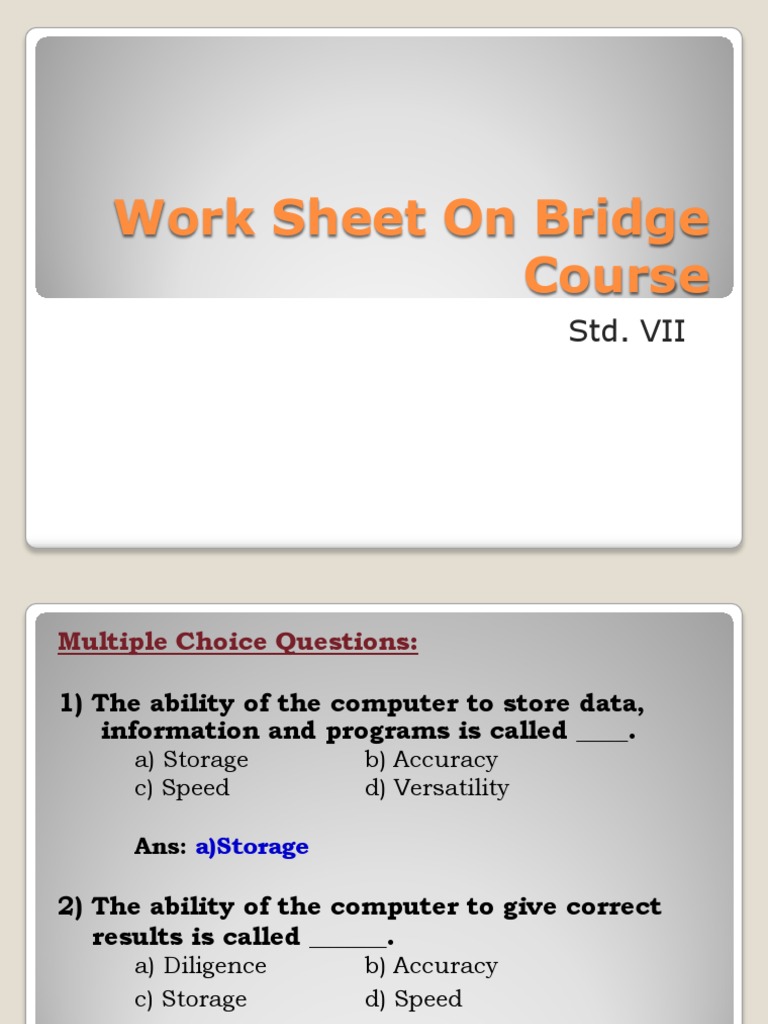 Work Sheet On Bridge Course PDF