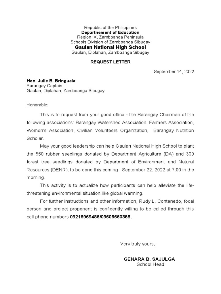 Tree Planting Invitation Request Letter | PDF | Natural Environment