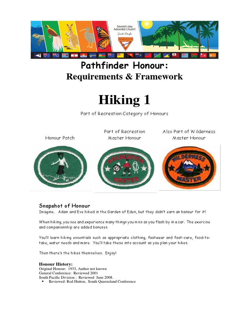Hiking 1 Honour Requirements Framework PDF Hiking