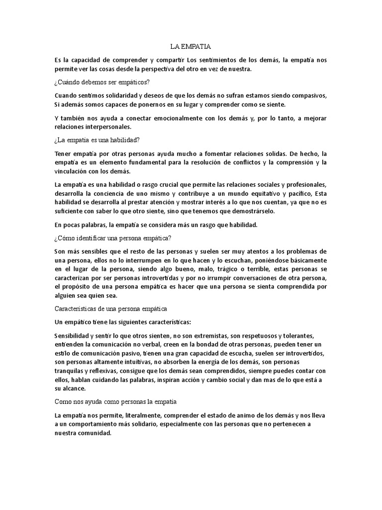 El Valor de la Empatía en las Relaciones | PDF | Empatía | Psicología ...