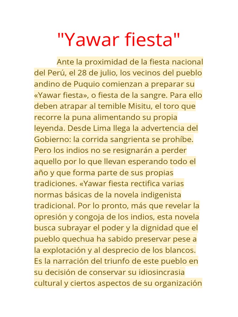 Yawar Fiesta: Tradición y Resistencia | PDF | Ciencias sociales