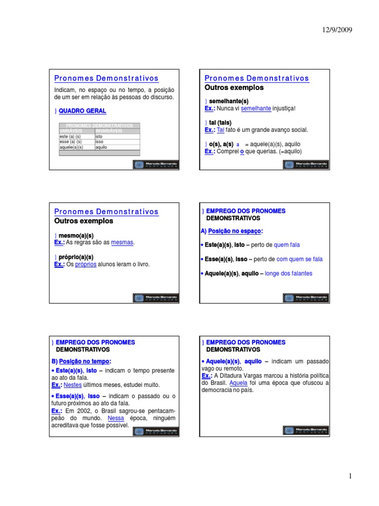 Pronomes Demonstrativos: Guia e Exercícios | PDF | Pronome