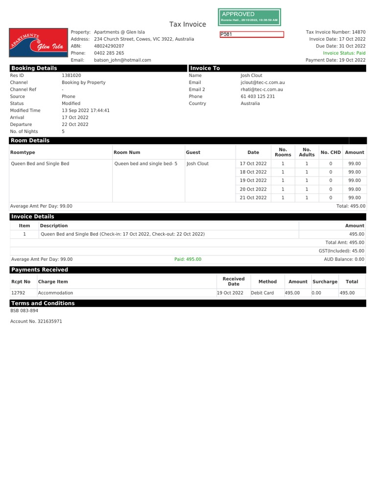 Tax Invoice for Glen Isla Apartments | PDF | Invoice | Business