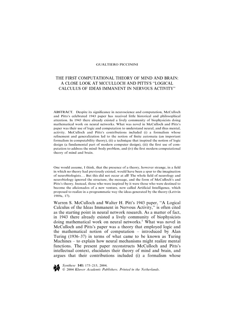 Computational theory of mind pdf mind nervous system
