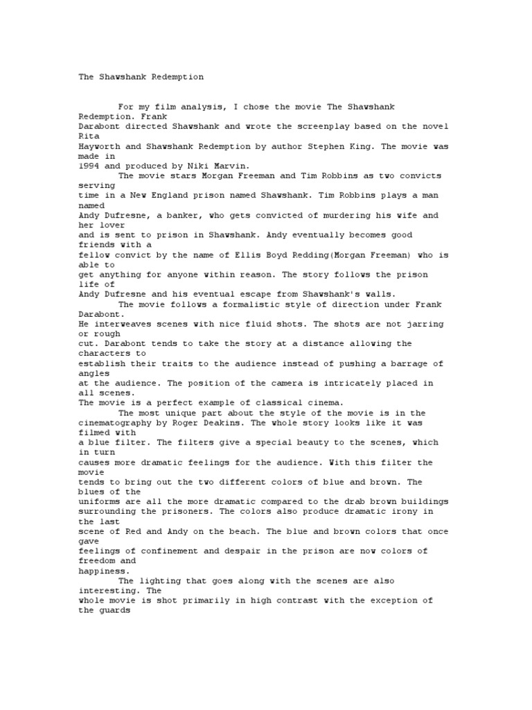 shawshank redemption essay