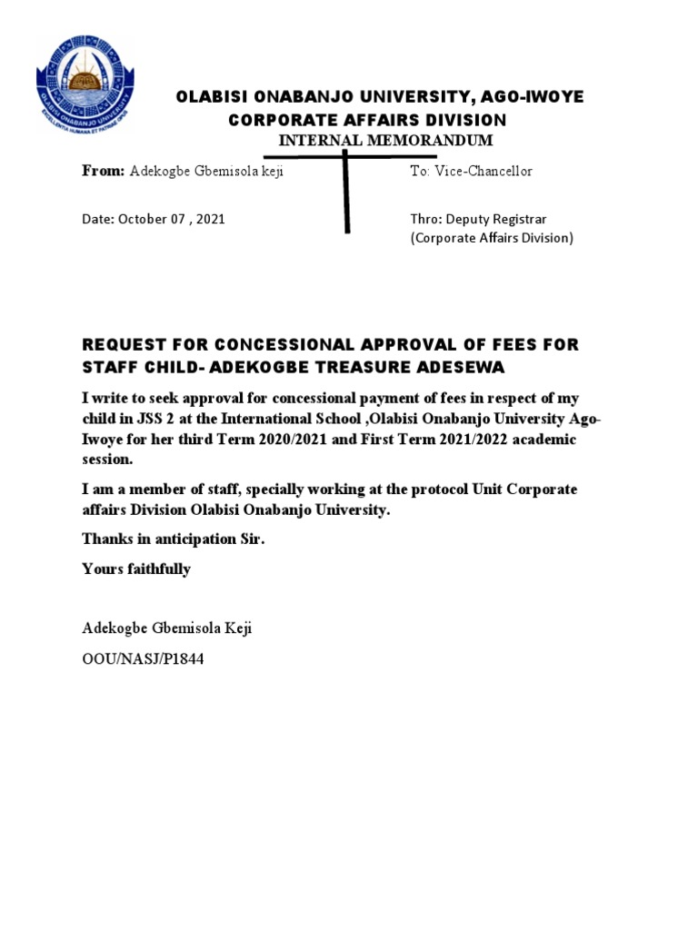 Fee Concession Request for Staff Child | PDF
