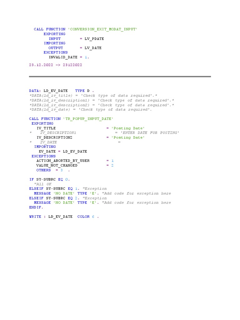 SAP Date Conversion Function Code | PDF