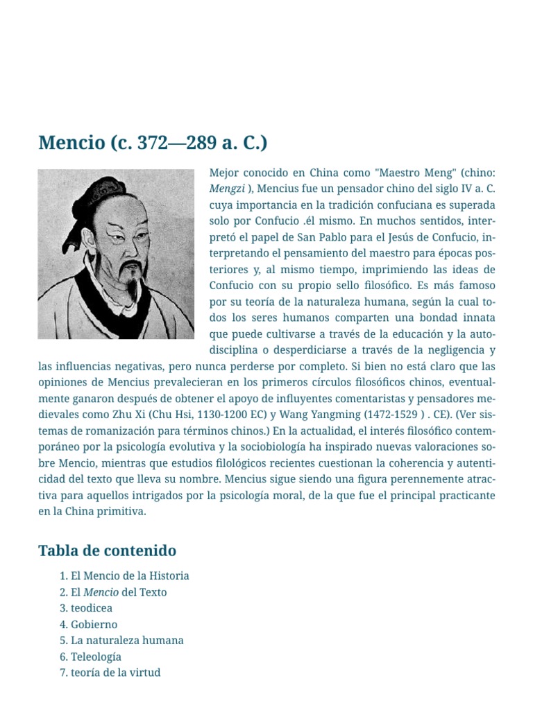 Mencio (Mengzi) - Enciclopedia de Filosofía de Internet PDF | PDF | La ...