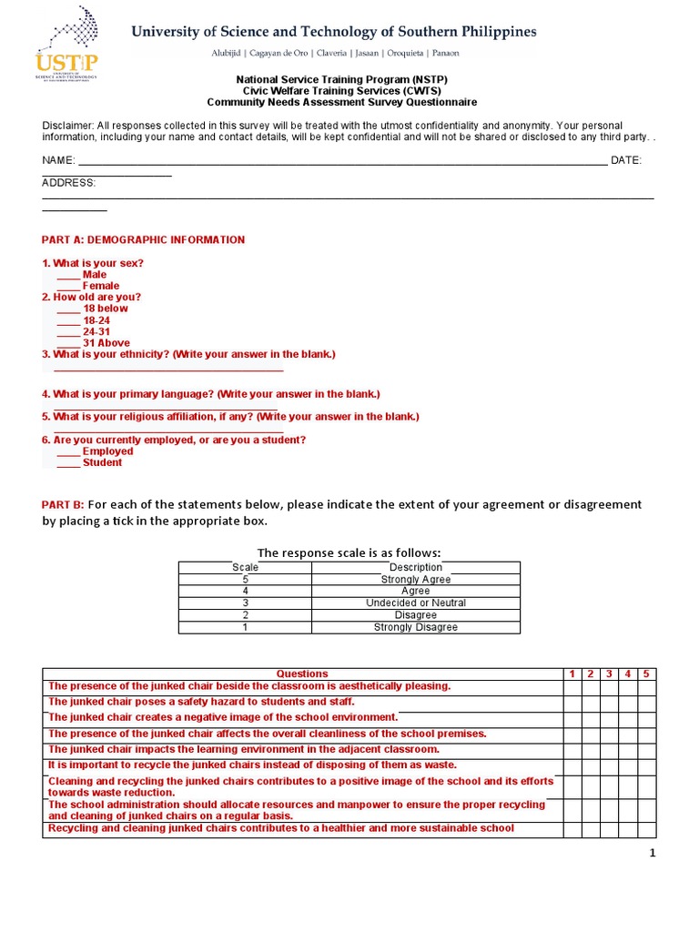 NSTP Survey assesses community needs | PDF | Recycling | Waste