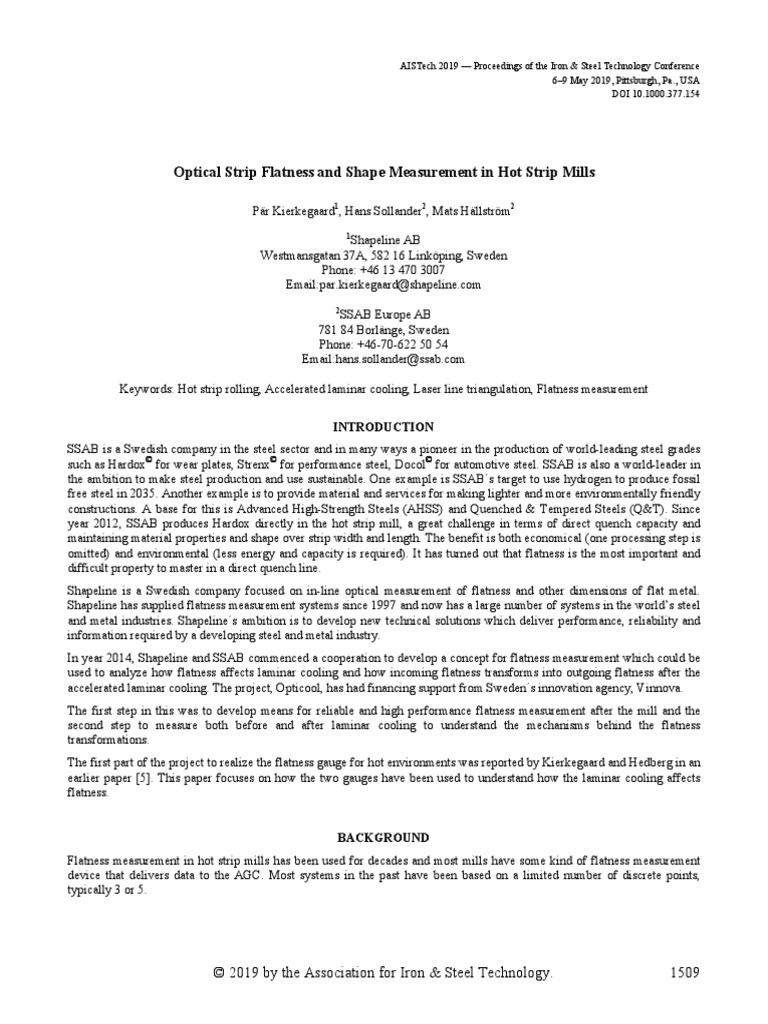 Optical Strip Flatness and Shape Measurement in Hot Strip Mills