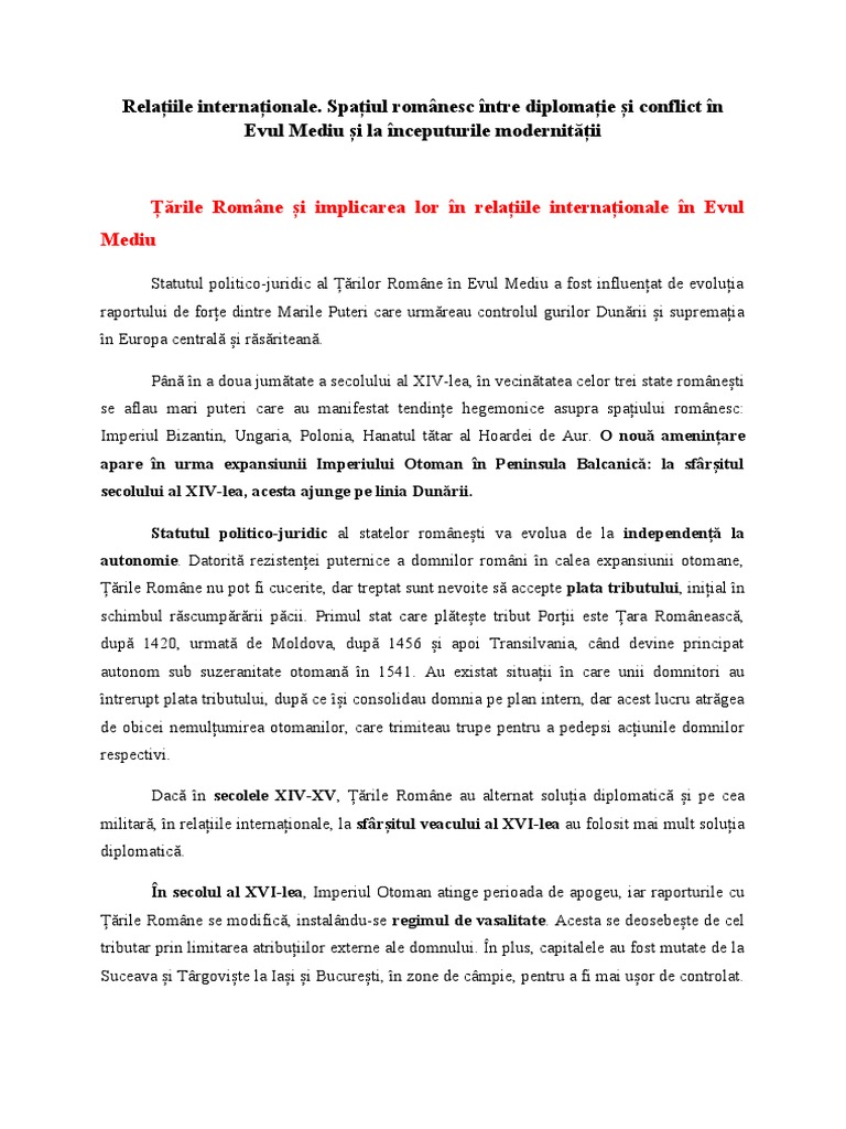 Tema 7 Relatiile Internationale. Spatiul Romanesc Intre Diplomatie Si ...