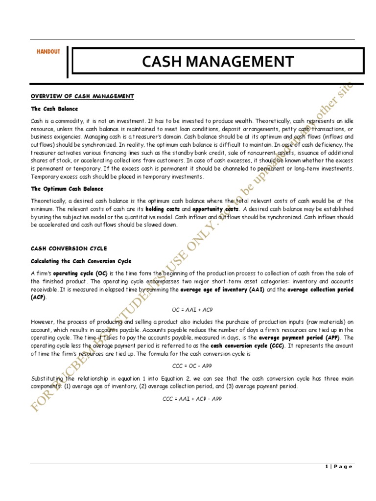 Cash Management PDF Float (Money Supply) Banks