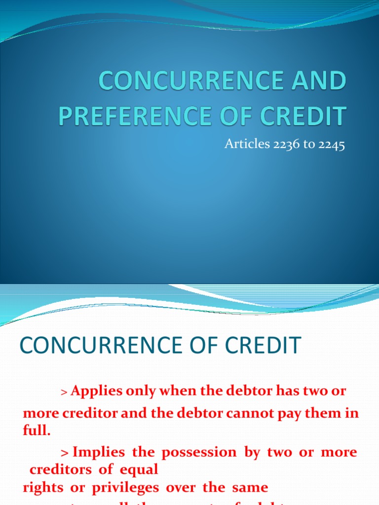 Concurrence and Preference of Credit | PDF | Creditor | Lease