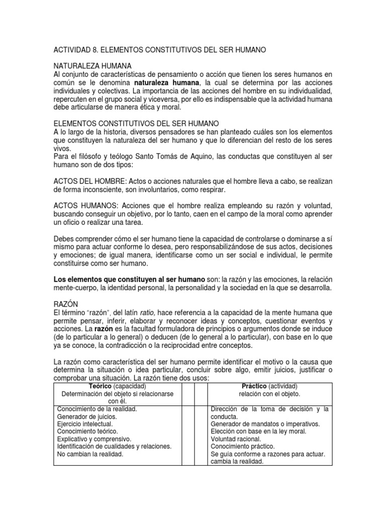 Actividad 8 - Elementos Constitutivos Del Ser Humano PDF | PDF | Alma ...
