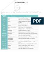 Grammar Sheet # 3: Question Words Are Also Called WH Questions Because They Include The Letters 'W' and 'H'