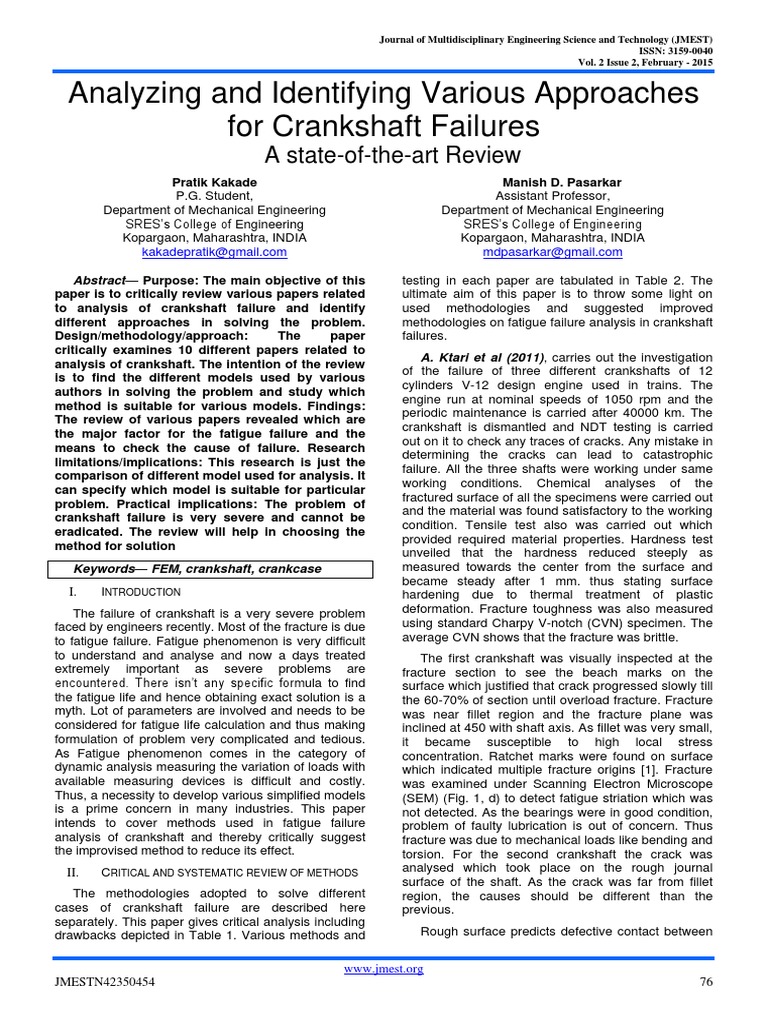 Analyzing Crankshaft Failures A Critical Review of Approaches for