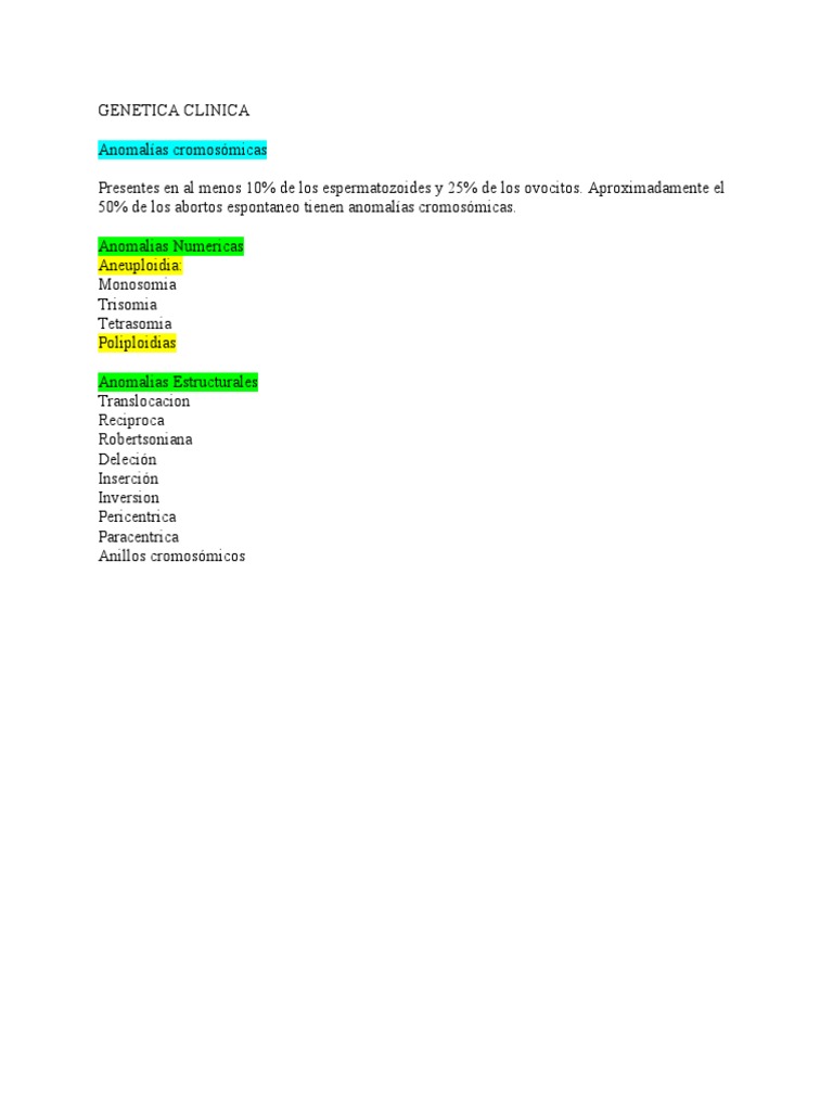 Study Guide Anomaliass Cromosomicas PDF Enfermedades y trastornos